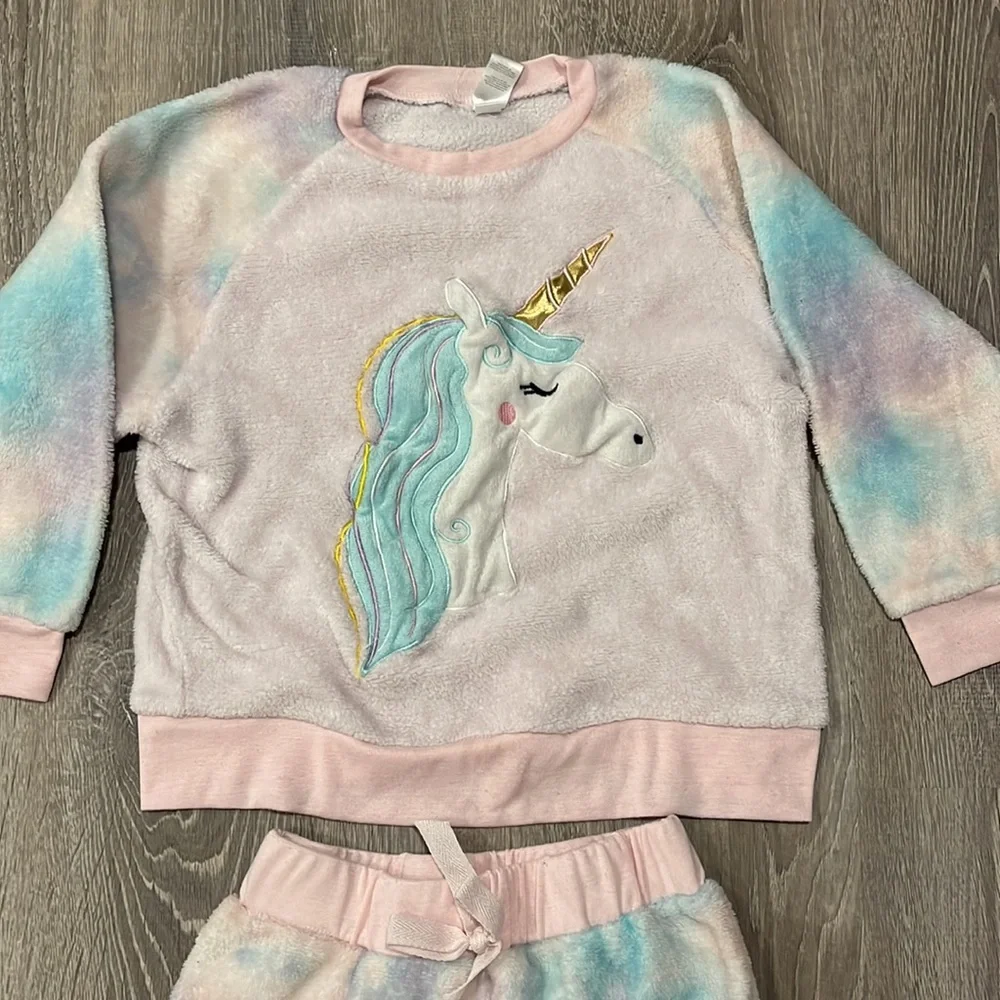 Kensie Girl Matching Set Unicorn Fleece Airbrush Tie Dye
